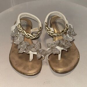 Kids Glitter Butterfly Sandals - White and Gold